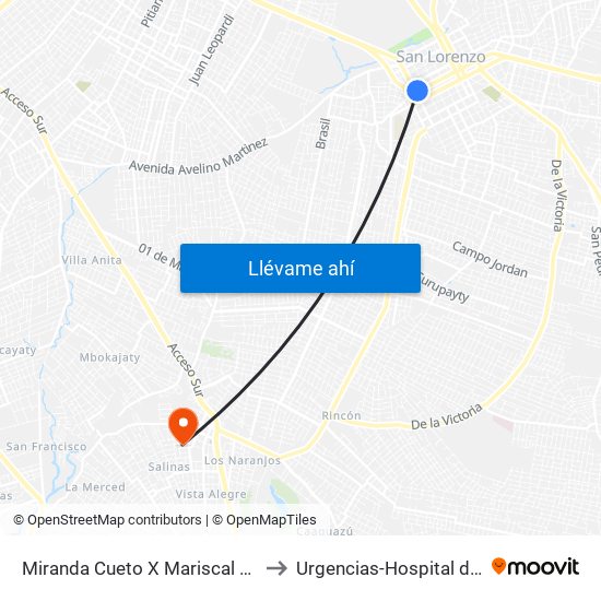 Miranda Cueto X Mariscal Estigarribia to Urgencias-Hospital de Ñemby map