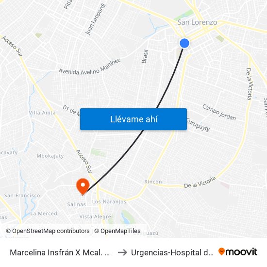 Marcelina Insfrán X Mcal. Estigarribia to Urgencias-Hospital de Ñemby map