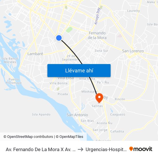 Av. Fernando De La Mora X Av. República Argentina to Urgencias-Hospital de Ñemby map