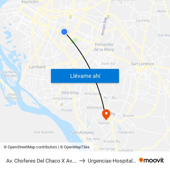 Av. Choferes Del Chaco X Av. Eusebio Ayala to Urgencias-Hospital de Ñemby map