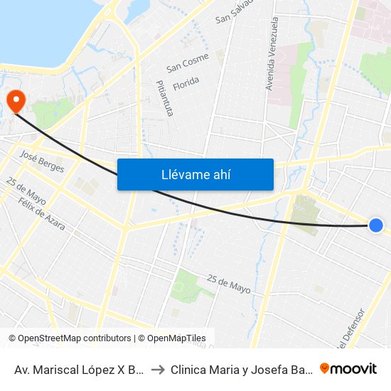 Av. Mariscal López X Bulnes to Clinica Maria y Josefa Barbero map