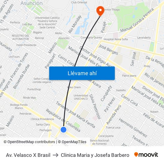 Av. Velasco X Brasil to Clinica Maria y Josefa Barbero map