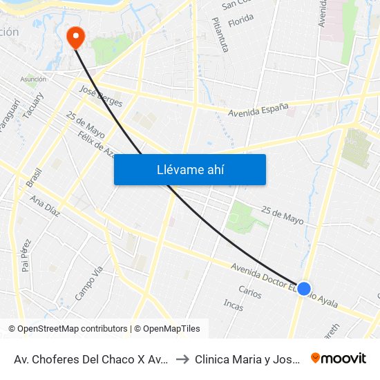 Av. Choferes Del Chaco X Av. Eusebio Ayala to Clinica Maria y Josefa Barbero map