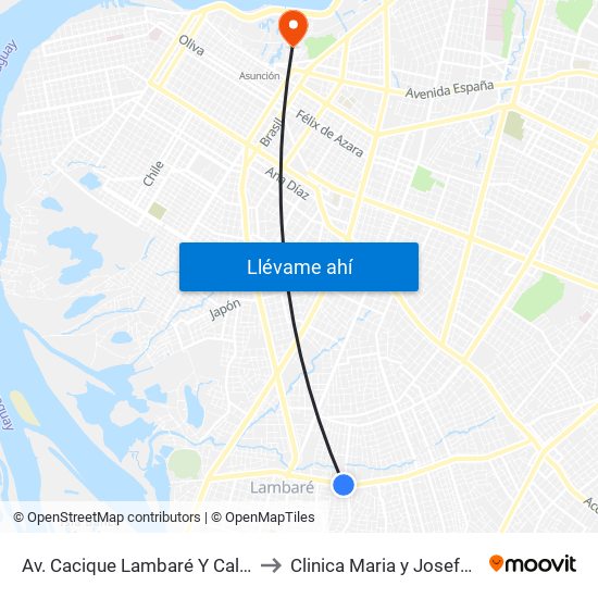 Av. Cacique Lambaré Y Calle Escobar to Clinica Maria y Josefa Barbero map