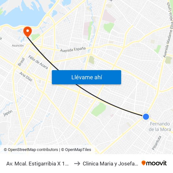 Av. Mcal. Estigarribia X 14 De Mayo to Clinica Maria y Josefa Barbero map