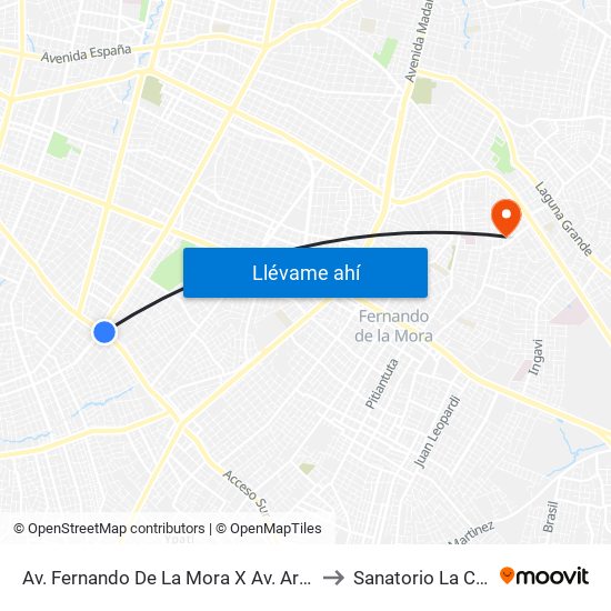 Av. Fernando De La Mora X Av. Argentina to Sanatorio La Costa map