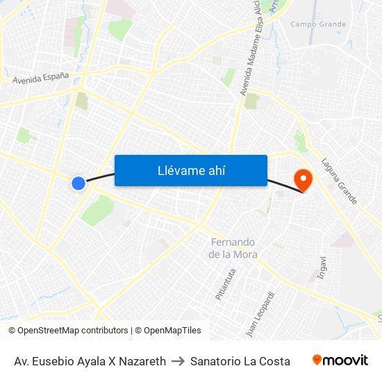 Av. Eusebio Ayala X Nazareth to Sanatorio La Costa map