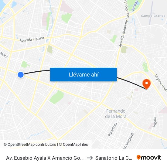Av. Eusebio Ayala X Amancio González to Sanatorio La Costa map