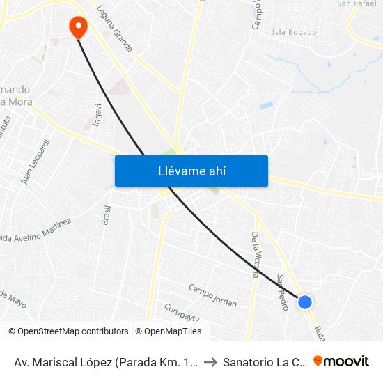 Av. Mariscal López (Parada Km. 17 (1/2)) to Sanatorio La Costa map