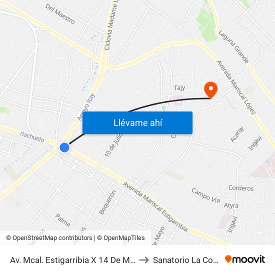 Av. Mcal. Estigarribia X 14 De Mayo to Sanatorio La Costa map