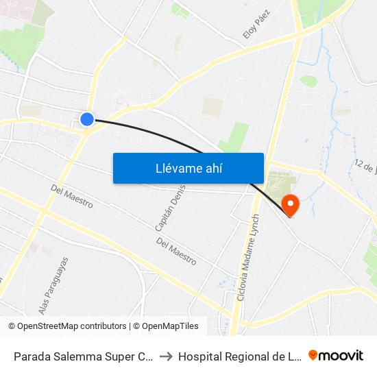 Parada Salemma Super Center to Hospital Regional de Luque map