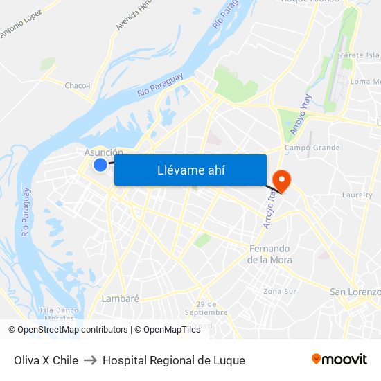 Oliva X Chile to Hospital Regional de Luque map