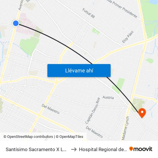 Santísimo Sacramento X Lombardo to Hospital Regional de Luque map