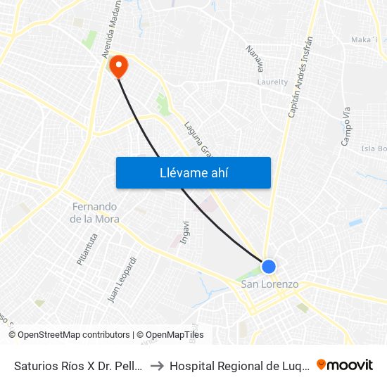 Saturios Ríos X Dr. Pellón to Hospital Regional de Luque map