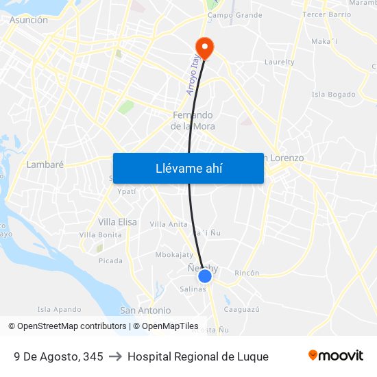 9 De Agosto, 345 to Hospital Regional de Luque map