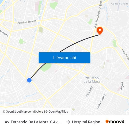 Av. Fernando De La Mora X Av. República Argentina to Hospital Regional de Luque map