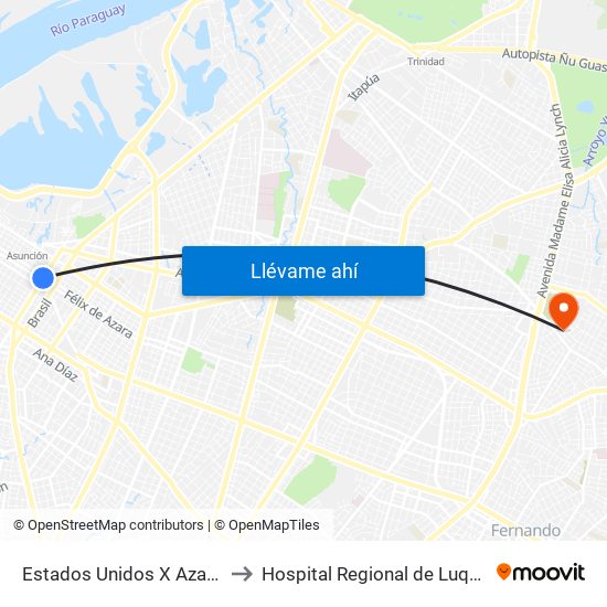 Estados Unidos X Azara to Hospital Regional de Luque map