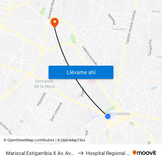 Mariscal Estigarribia X Av. Avelino Martínez to Hospital Regional de Luque map