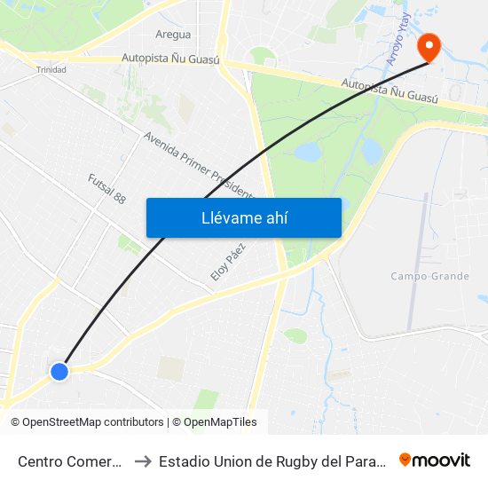 Centro Comercial to Estadio Union de Rugby del Paraguay map