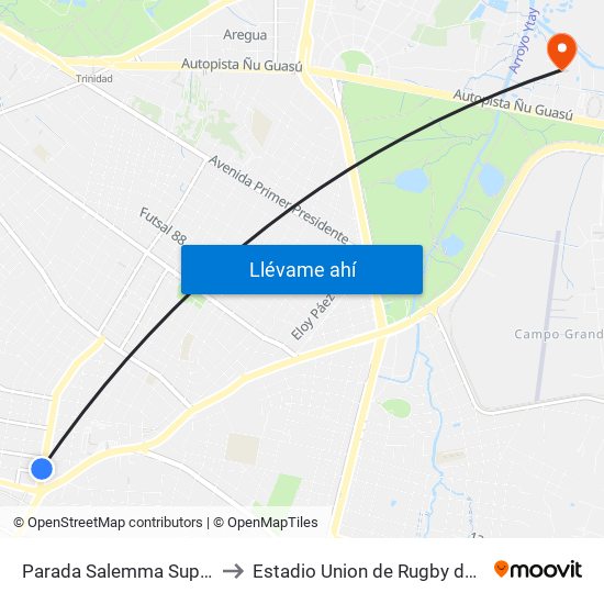 Parada Salemma Super Center to Estadio Union de Rugby del Paraguay map
