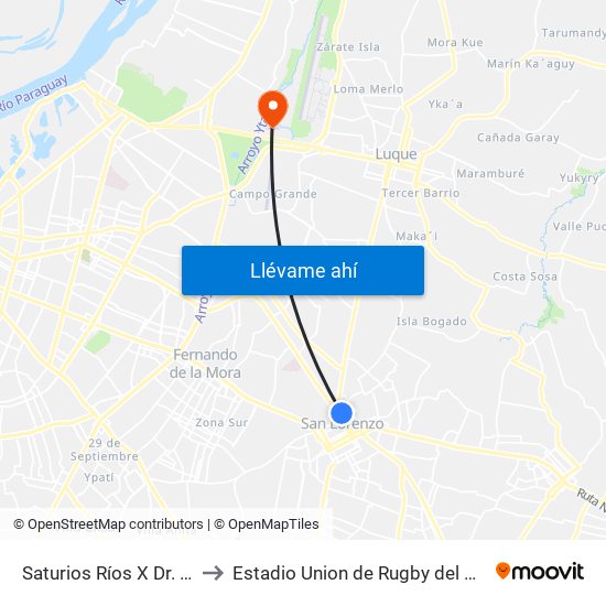 Saturios Ríos X Dr. Pellón to Estadio Union de Rugby del Paraguay map
