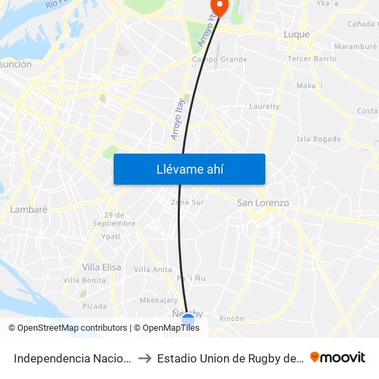 Independencia Nacional, 2196 to Estadio Union de Rugby del Paraguay map