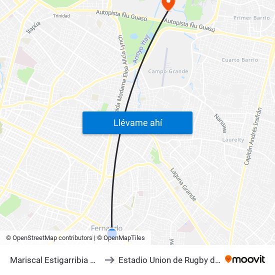 Mariscal Estigarribia X Boquerón to Estadio Union de Rugby del Paraguay map