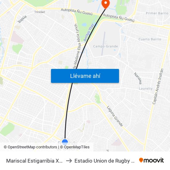 Mariscal Estigarribia X 10 De Julio to Estadio Union de Rugby del Paraguay map