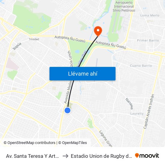 Av. Santa Teresa Y Arturo Pereira to Estadio Union de Rugby del Paraguay map