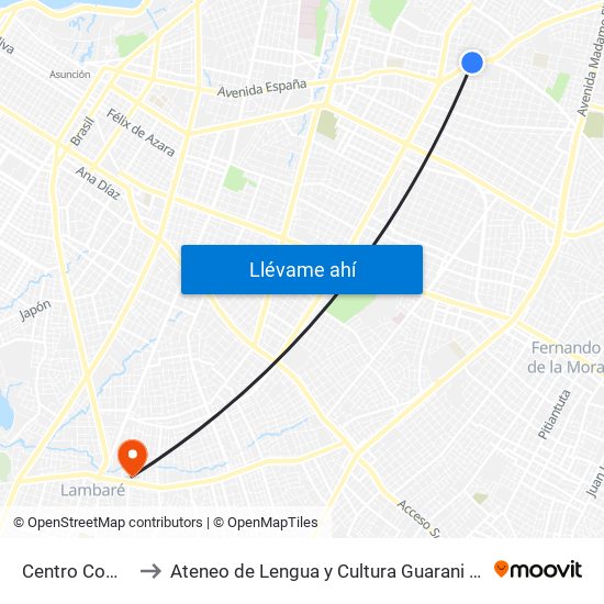 Centro Comercial to Ateneo  de Lengua y Cultura Guarani Sede Lambaré map