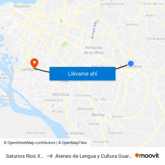 Saturios Ríos X Dr. Pellón to Ateneo  de Lengua y Cultura Guarani Sede Lambaré map