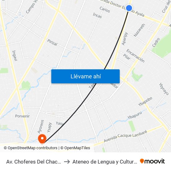 Av. Choferes Del Chaco X Av. Eusebio Ayala to Ateneo  de Lengua y Cultura Guarani Sede Lambaré map