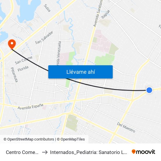 Centro Comercial to Internados_Pediatria: Sanatorio La Costa map