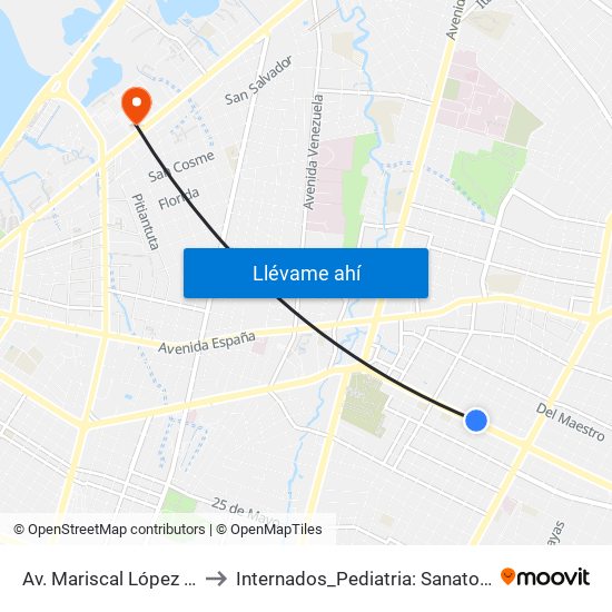 Av. Mariscal López X Bulnes to Internados_Pediatria: Sanatorio La Costa map