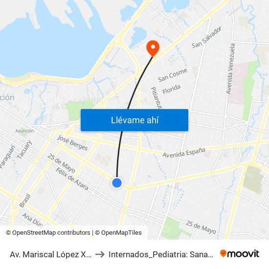 Av. Mariscal López X Melgarejo to Internados_Pediatria: Sanatorio La Costa map