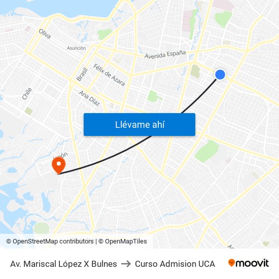 Av. Mariscal López X Bulnes to Curso Admision UCA map