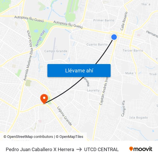 Pedro Juan Caballero X Herrera to UTCD CENTRAL map