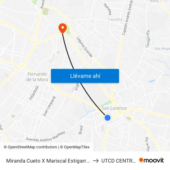 Miranda Cueto X Mariscal Estigarribia to UTCD CENTRAL map