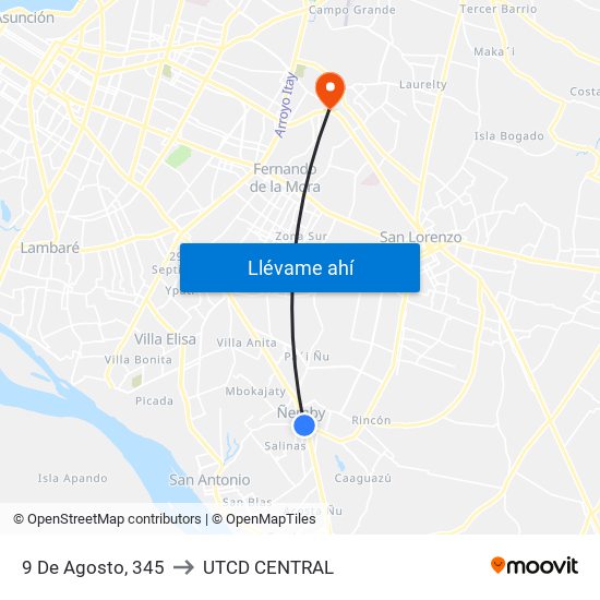 9 De Agosto, 345 to UTCD CENTRAL map