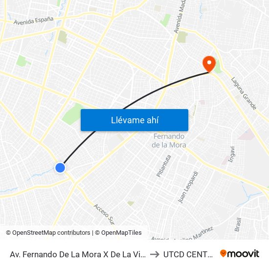Av. Fernando De La Mora X De La Victoria to UTCD CENTRAL map