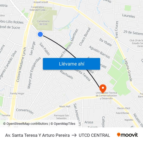 Av. Santa Teresa Y Arturo Pereira to UTCD CENTRAL map