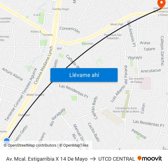 Av. Mcal. Estigarribia X 14 De Mayo to UTCD CENTRAL map