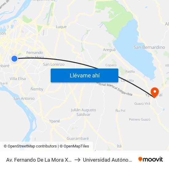 Av. Fernando De La Mora X Av. Argentina to Universidad Autónoma de Luque map