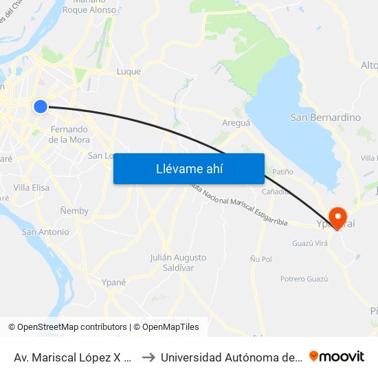Av. Mariscal López X Bulnes to Universidad Autónoma de Luque map