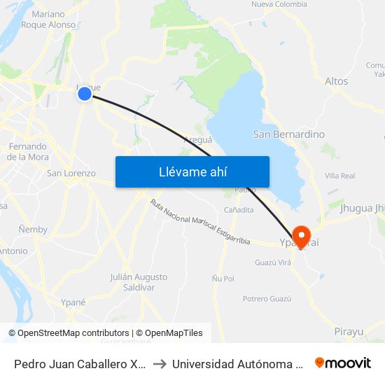 Pedro Juan Caballero X Herrera to Universidad Autónoma de Luque map