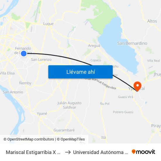 Mariscal Estigarribia X Boquerón to Universidad Autónoma de Luque map