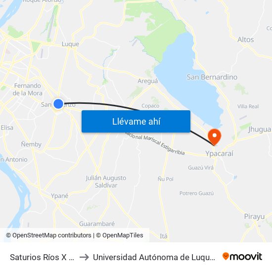 Saturios Ríos X Dr. Pellón to Universidad Autónoma de Luque - Filial Ypacarai map