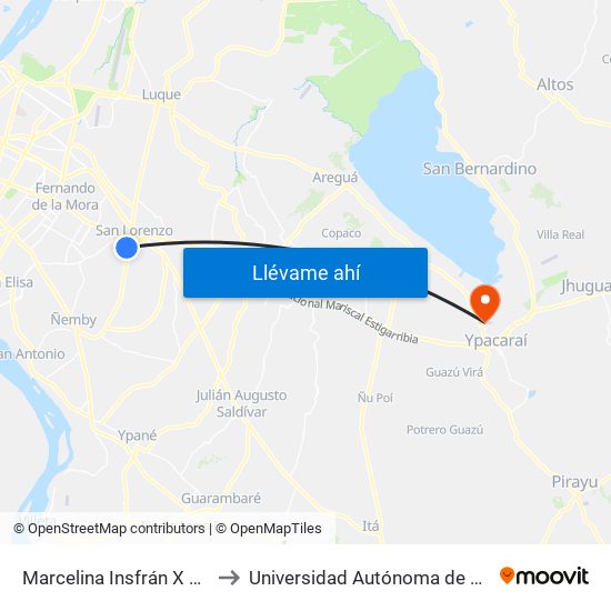 Marcelina Insfrán X Mcal. Estigarribia to Universidad Autónoma de Luque - Filial Ypacarai map