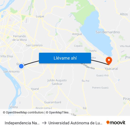 Independencia Nacional, 2196 to Universidad Autónoma de Luque - Filial Ypacarai map