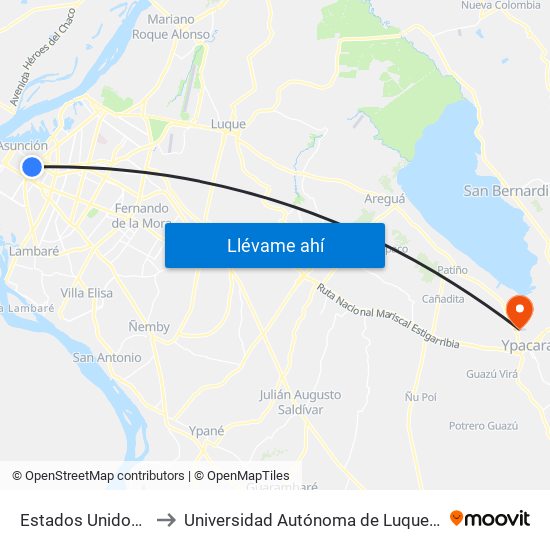 Estados Unidos X Azara to Universidad Autónoma de Luque - Filial Ypacarai map